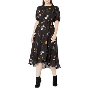 Donna Morgan Georgette Hi Lo Black Floral Office Dinner Party Guest Midi Dress
